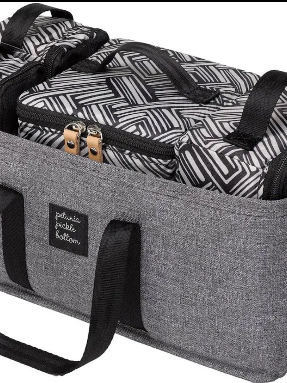 Petunia Pickle Bottom BLACK Tote with Geometric Inserts